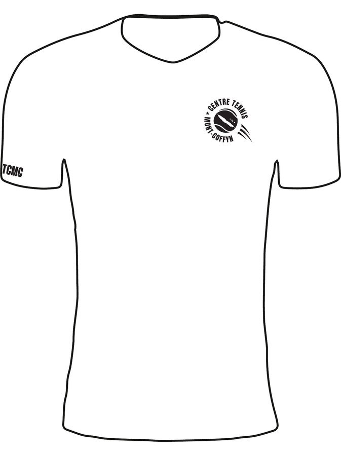 T-shirt blanc du Centre de Tennis du Mont-Coffyn, logo noir sur la poitrine